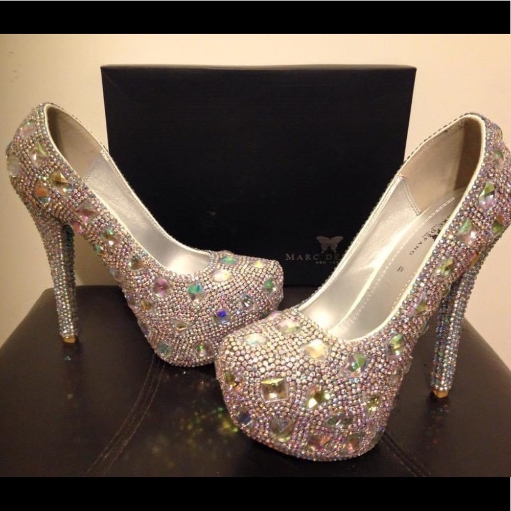 Marc DeFang Iridescent Crystal Embellished Platform Heels - Pink/Gold